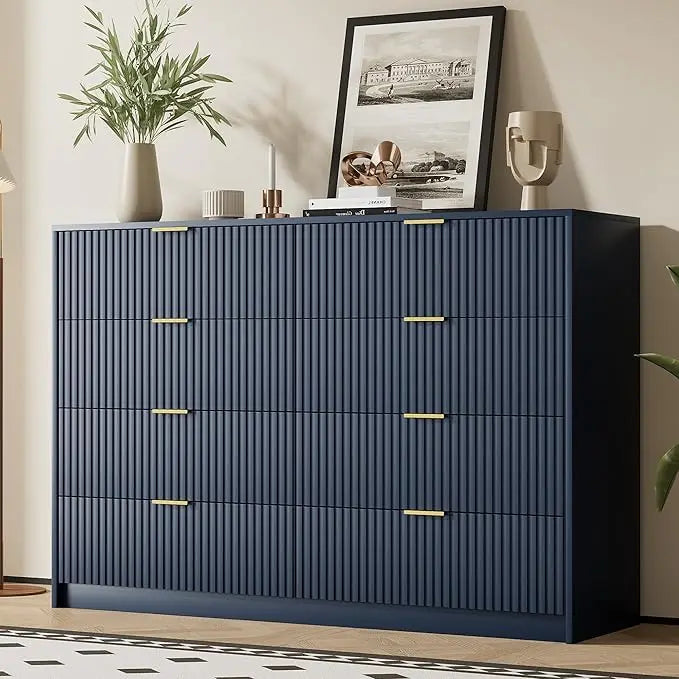 Dresser for Bedroom, Modern 9 Drawer Dresser with Smooth Slides and Gold Handles, Wide Bedroom Chest for Living Room