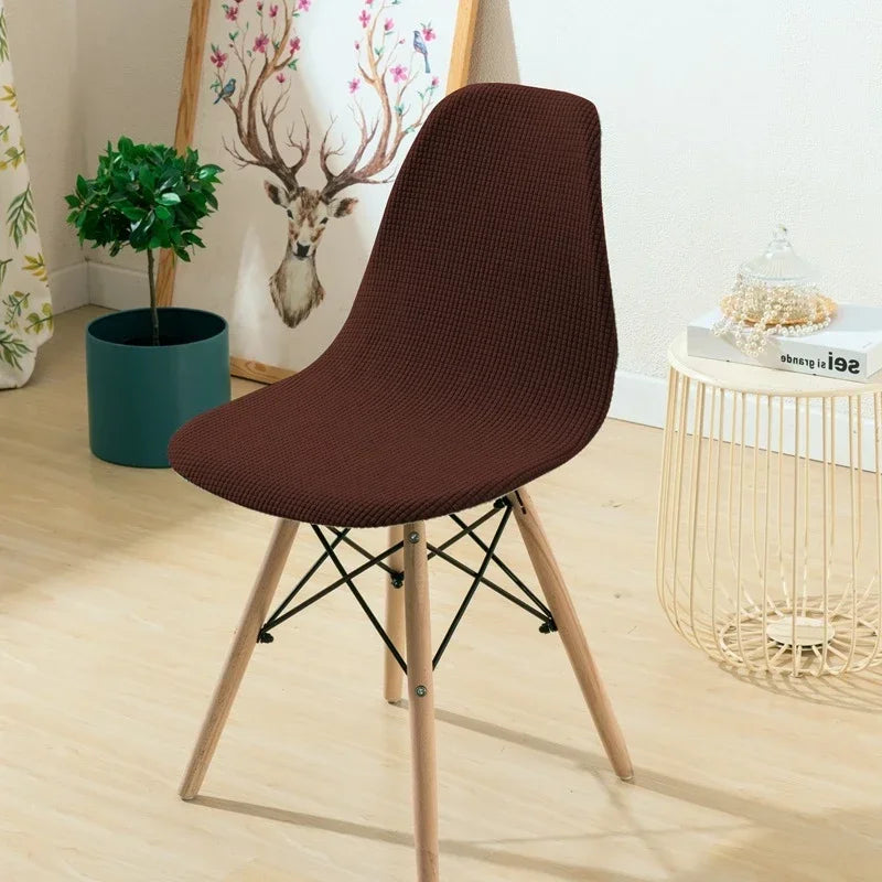 Jacquard Scandinavian Chair Cover Adjustable Round Back Seat Stool Chairs Cover for Dining Room Bar Shell Chairs 1/2/4/6 Pcs