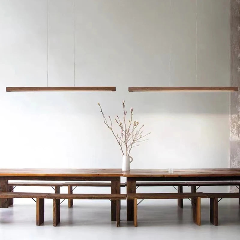 Nordic Minimalist Wabi Sabi Wind Strip Wood Led Pendant Lights Restaurant Bar Home Decor Lamp Dining Room Office Desk Chandelier