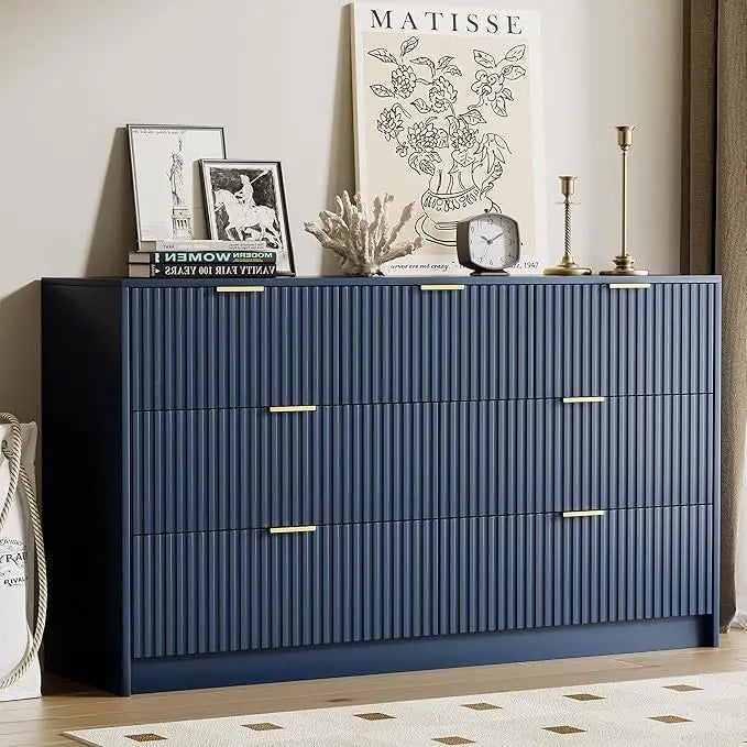 Dresser for Bedroom, Modern 9 Drawer Dresser with Smooth Slides and Gold Handles, Wide Bedroom Chest for Living Room