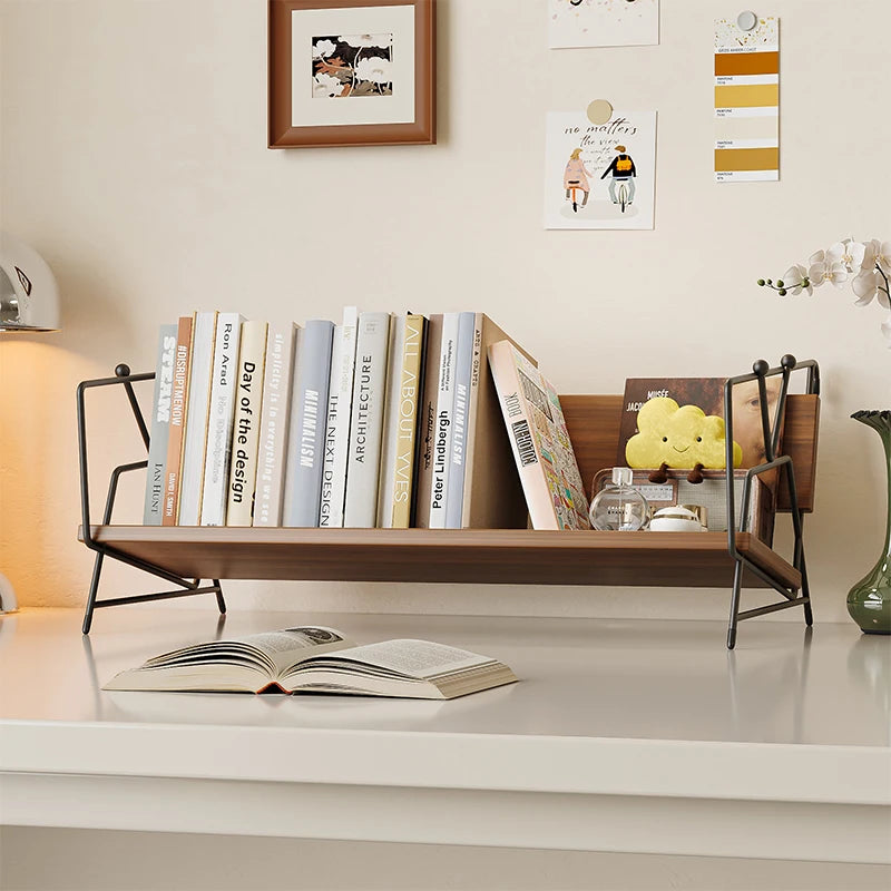 Modern Multifunctional Desktop Bookshelf Creative Desk Organizer Elegant Tabletop Display Rack Office Bookcase Stand for Showcas