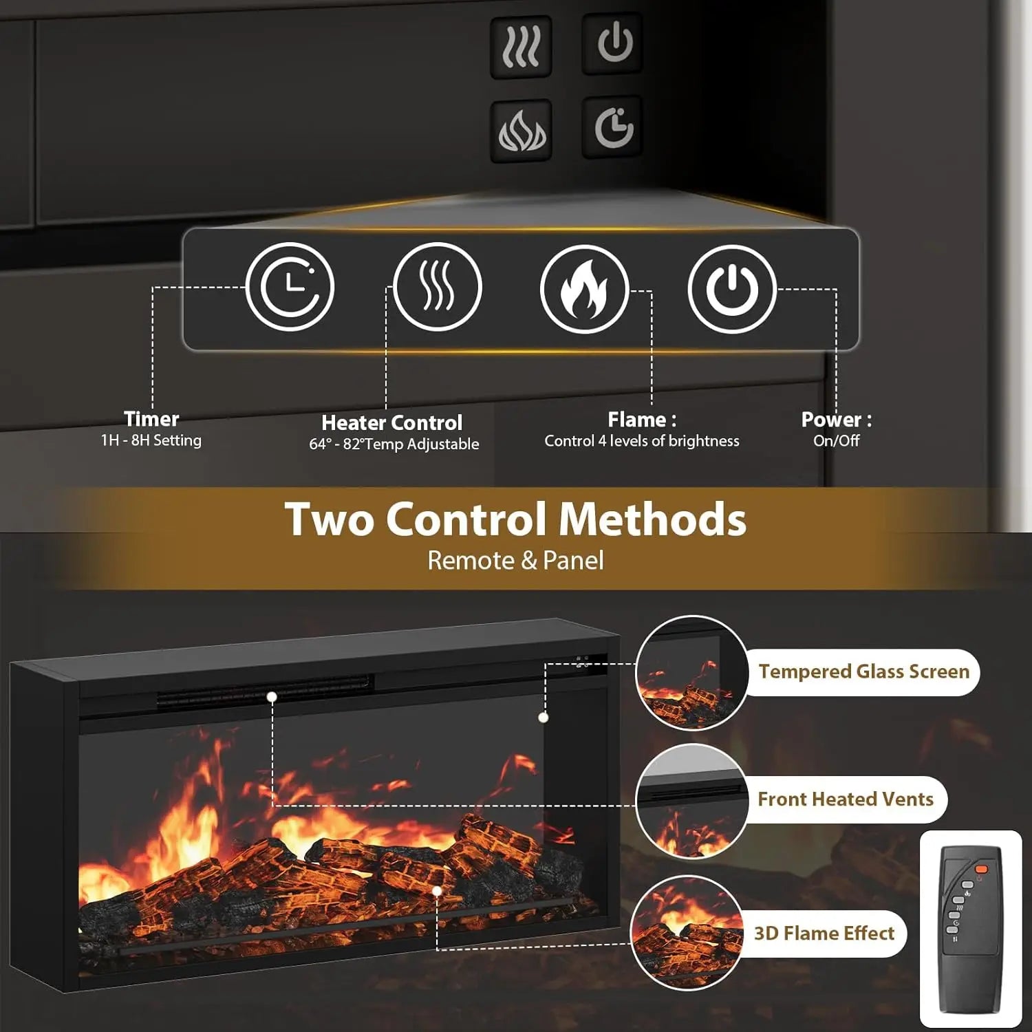 Modern Fluted TV Stand with Electric Fireplace for up to 80'' TVs Luxury Customizable Media Entertainment Center