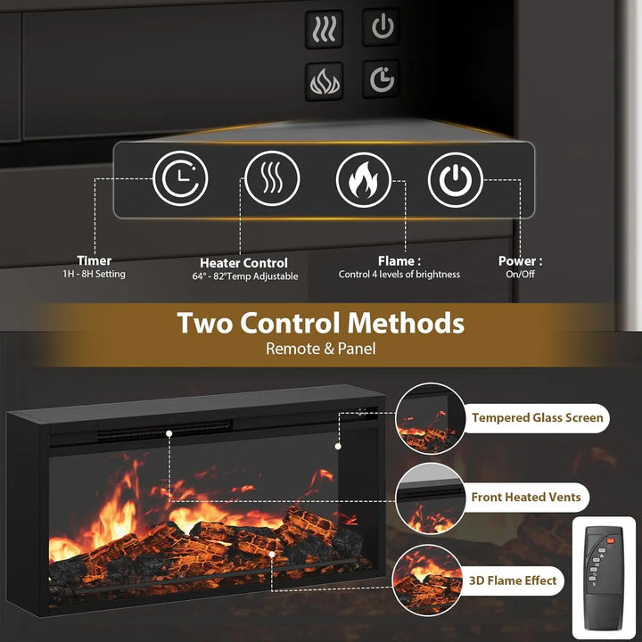 Modern Fluted TV Stand with Electric Fireplace for up to 80'' TVs Luxury Customizable Media Entertainment Center