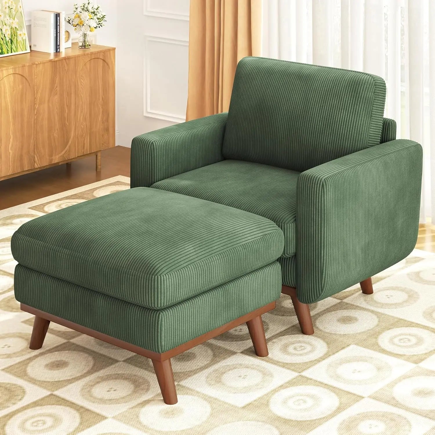 97" L-Shape Modular Sectional Sofa 3-Seat Corduroy Movable Ottoman Living Room Green, Customized