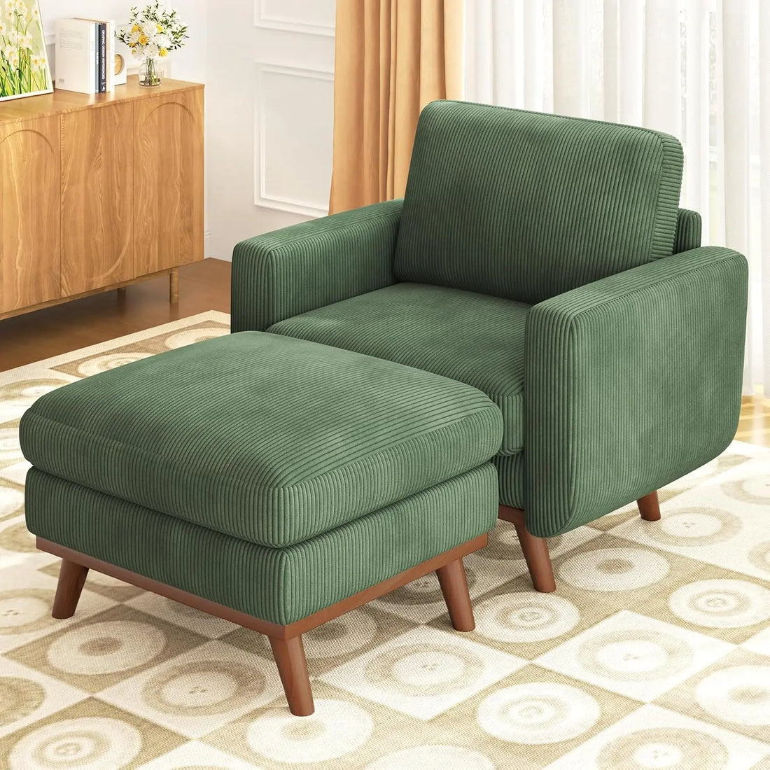 97" L-Shape Modular Sectional Sofa 3-Seat Corduroy Movable Ottoman Living Room Green, Customized