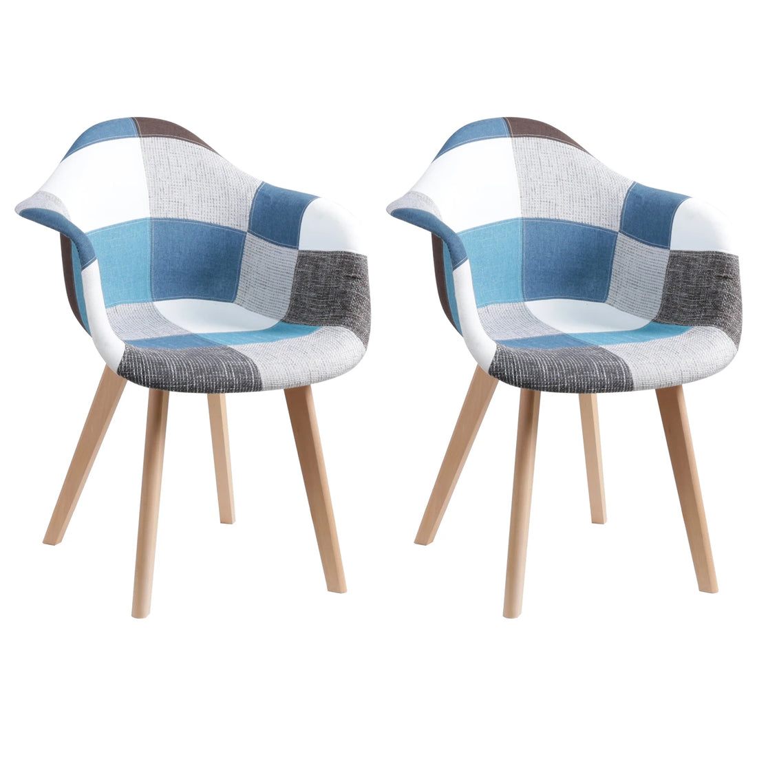 EGOONM Set of 2/4 Dining Chairs Patchwork Chairs with Wooden Legs and padded seat for Kitchen Living Room Technical cloth fabric