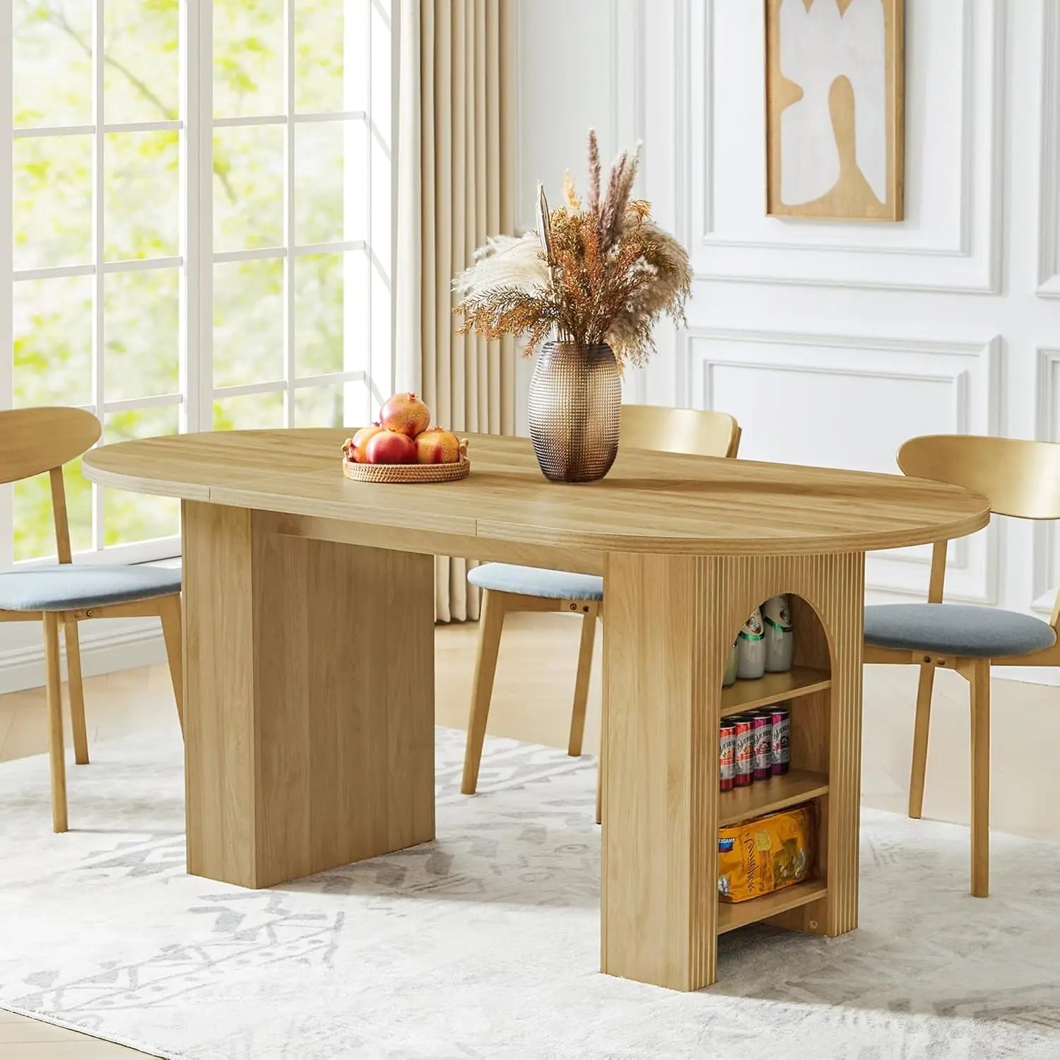 41 in-78 in Extendable Dining Room Table for 4-8, Round Expandable Kitchen Table with Fluted Base, Modern Farmhouse, Customized