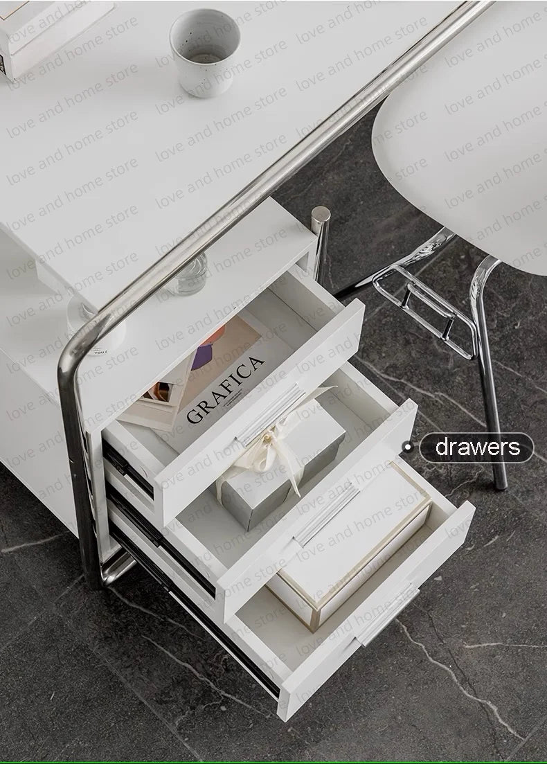 Bauhaus Stainless Steel Desk Compact Tubular Steel MDF with Drawer Compute Desk Office Desk