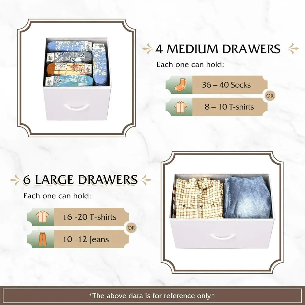 WLIVE White 10-Drawer Fabric Dresser Tall Storage Organizer Unit For Bedroom Living Room Closet Hallway