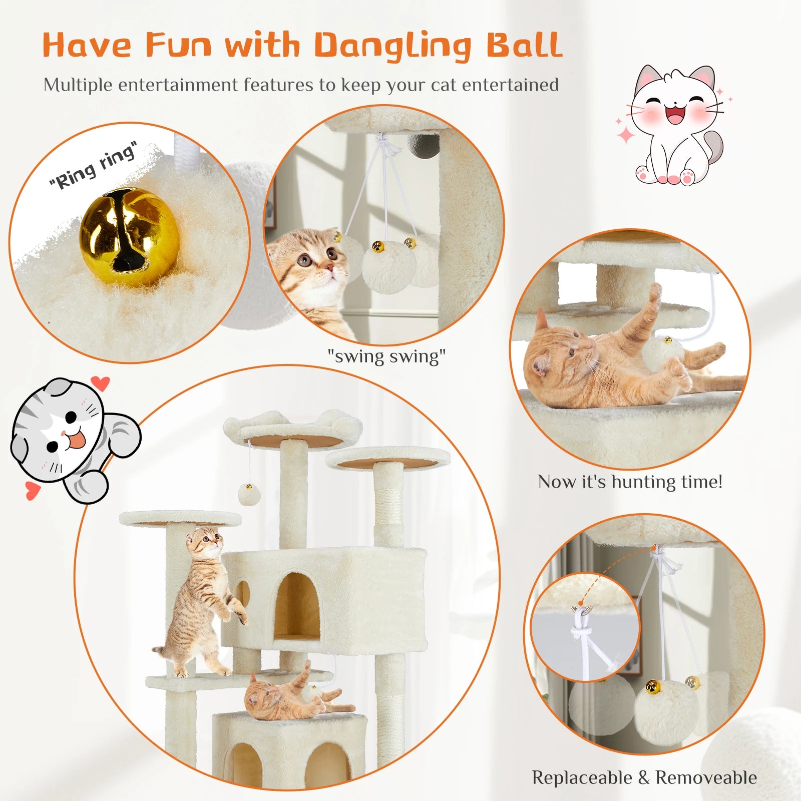 JHK 54in Tall Multi-Level Cat Tree Tower for Indoor Pet Furniture Stable Kitty Play House with Sisal Scratching Post for Home