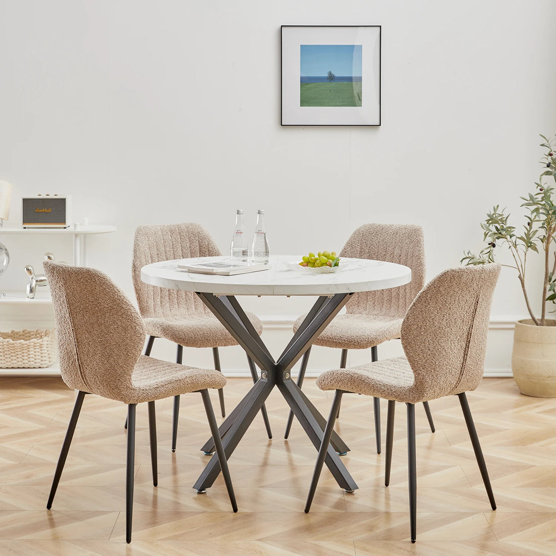 EGOONM Set of 2/4/6 Upholstered Padded Dining Chairs Linen Fabric Kitchen Chairs Metal Legs for Restaurant Cafe Home Room