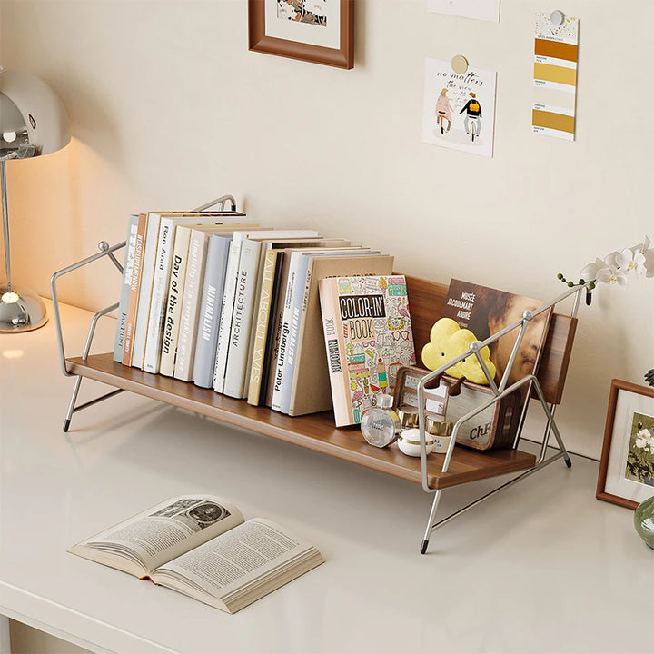 Modern Multifunctional Desktop Bookshelf Creative Desk Organizer Elegant Tabletop Display Rack Office Bookcase Stand for Showcas