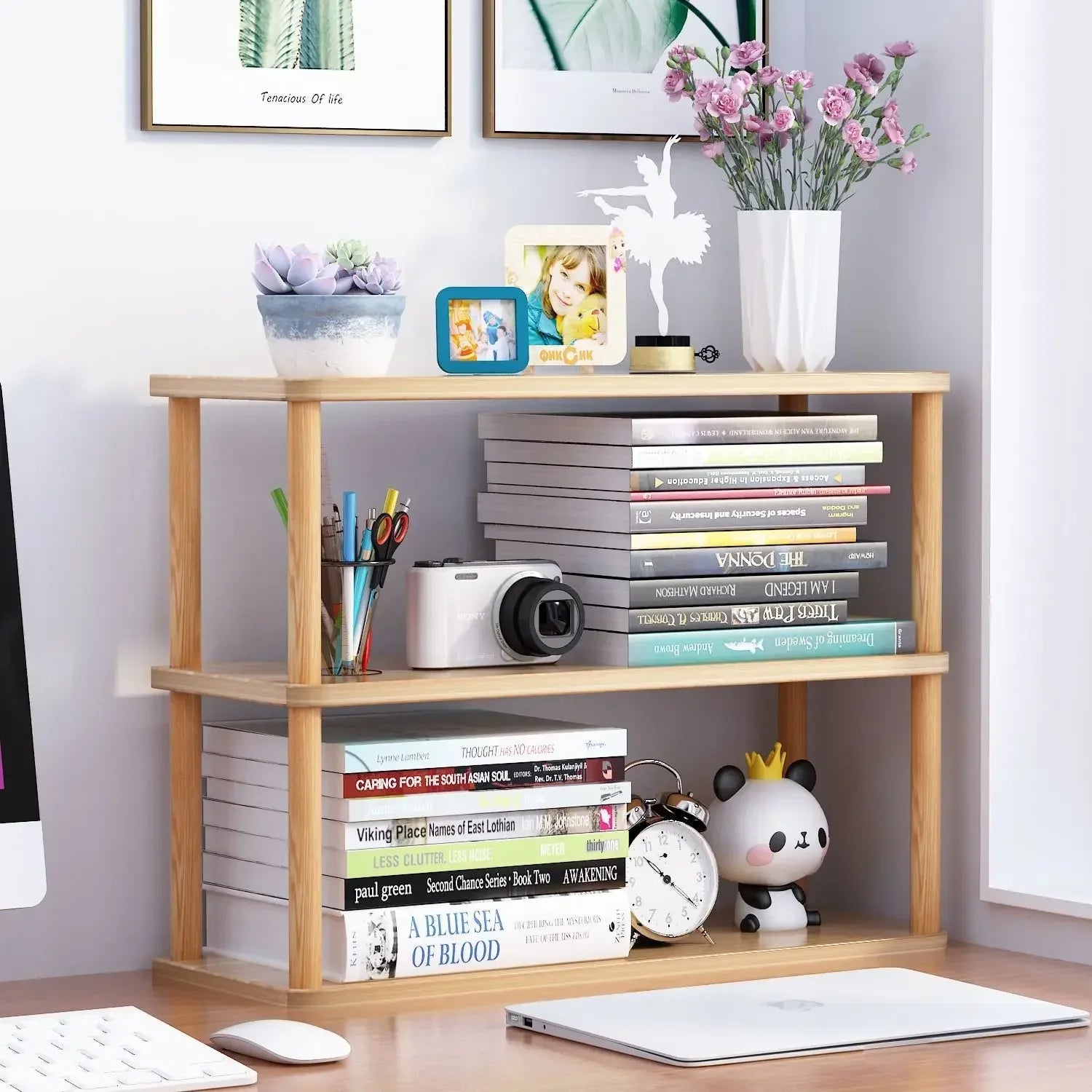 Bookcase Wooden Shelf Desktop Racks Desk Children Storage Multi-fun Office Desk Multi-layer Partition Small Home Storage Holders