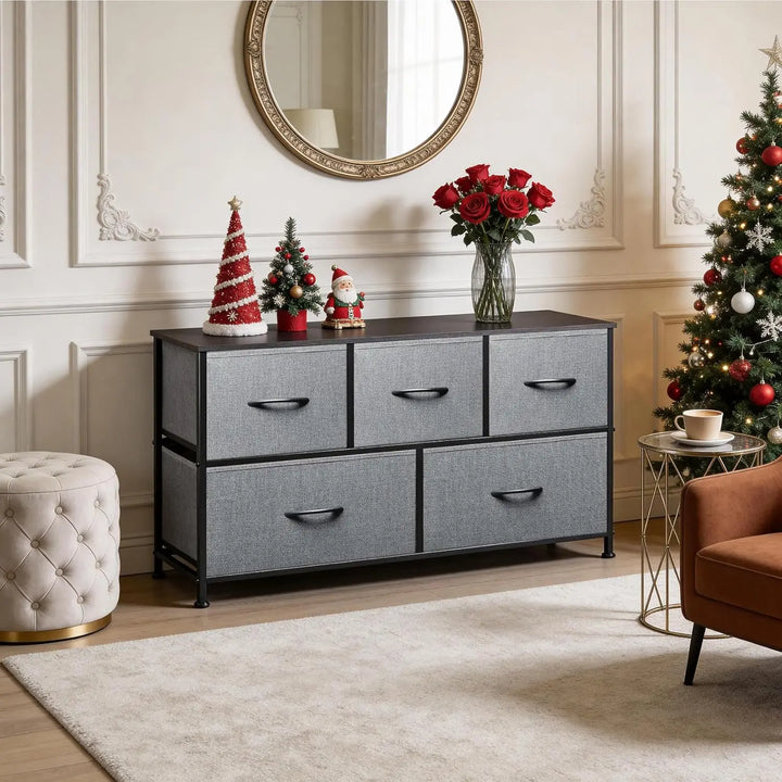 5-Drawer Fabric Chest of Drawers Sturdy Metal Frame 100cm Wide Ample Storage for Bedroom, Dressing Room, Hallway