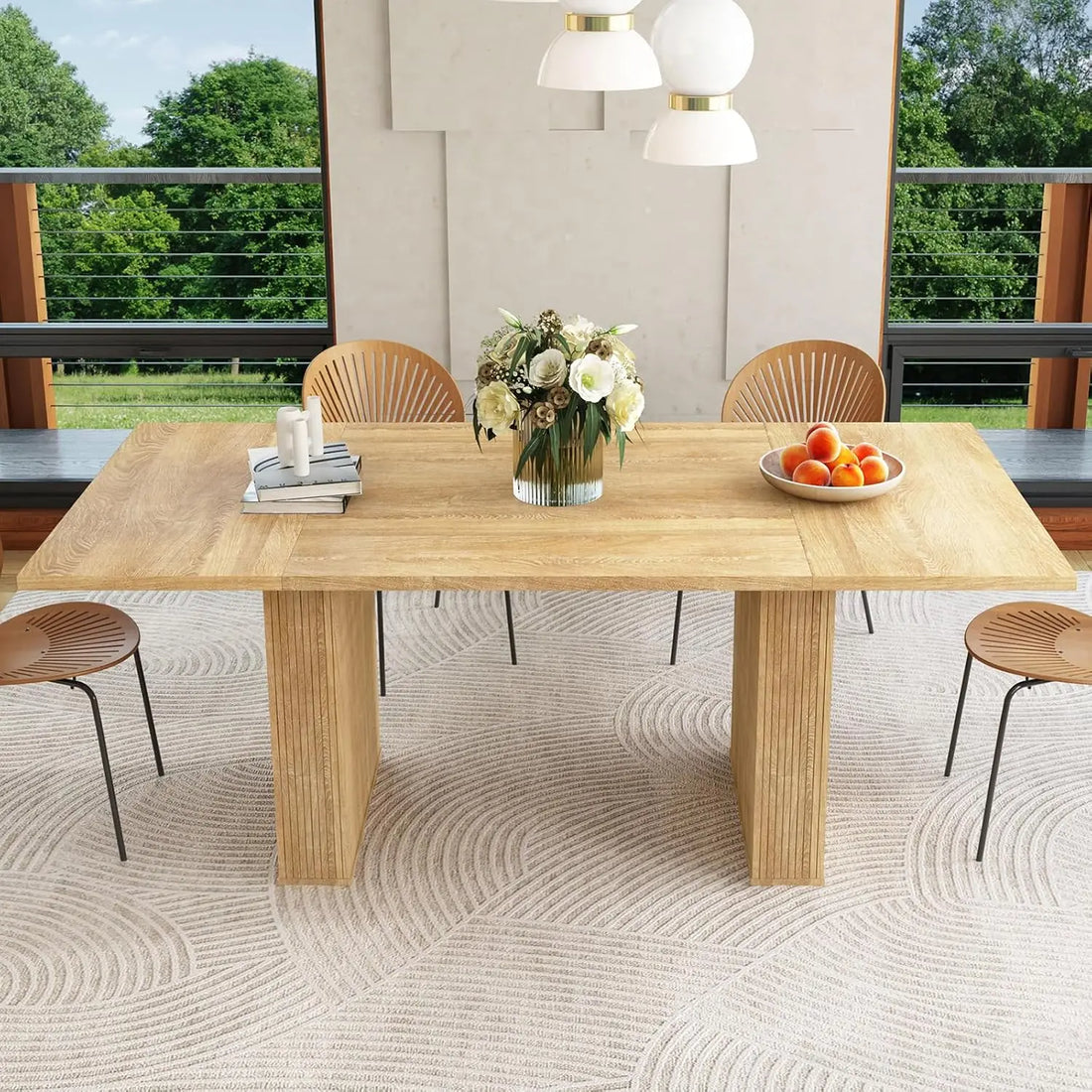 41 in-78 in Extendable Dining Room Table for 4-8, Round Expandable Kitchen Table with Fluted Base, Modern Farmhouse, Customized
