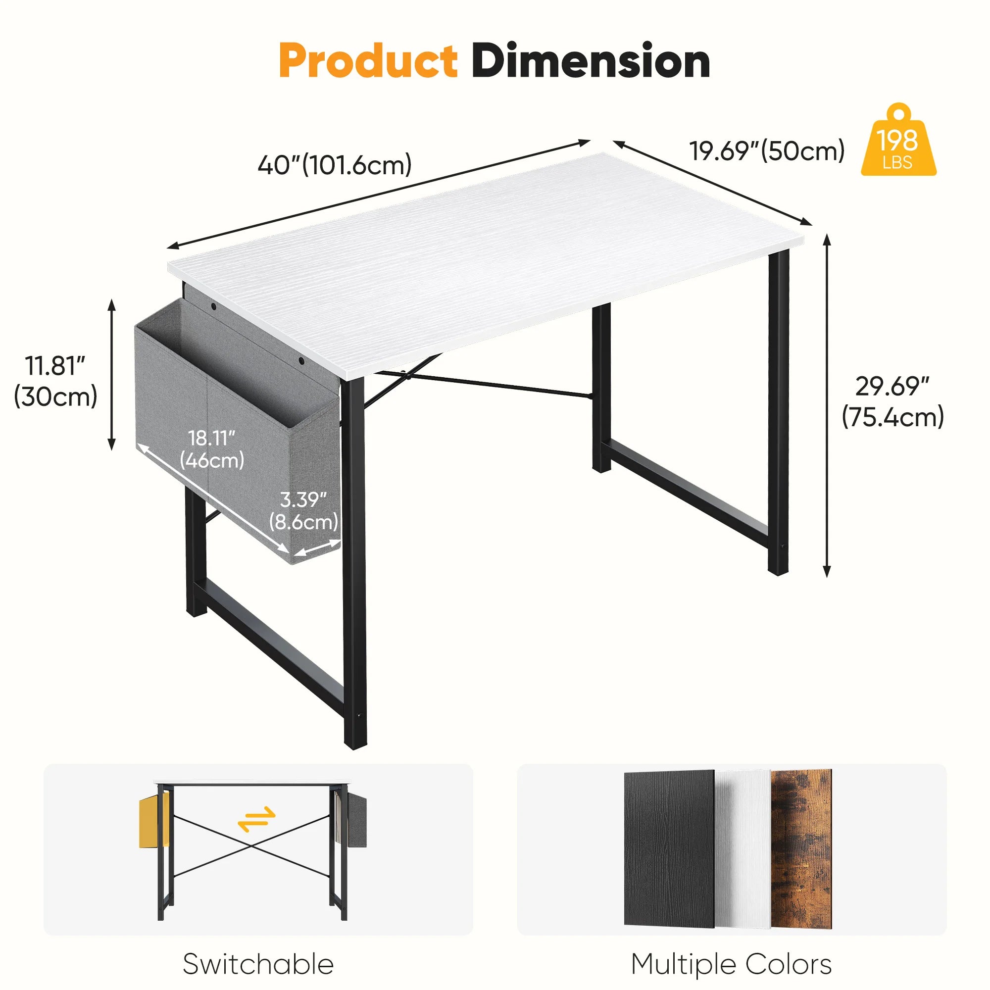 31IN to 55IN Computer Office Desk Writing Study Office Gaming Table with Storage Bag Metal Frame Wood Tabletop Easy Assembly