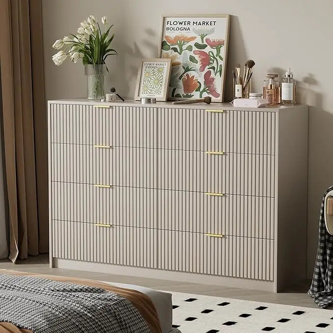 Dresser for Bedroom, Modern 9 Drawer Dresser with Smooth Slides and Gold Handles, Wide Bedroom Chest for Living Room