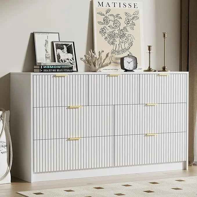 Dresser for Bedroom, Modern 9 Drawer Dresser with Smooth Slides and Gold Handles, Wide Bedroom Chest for Living Room