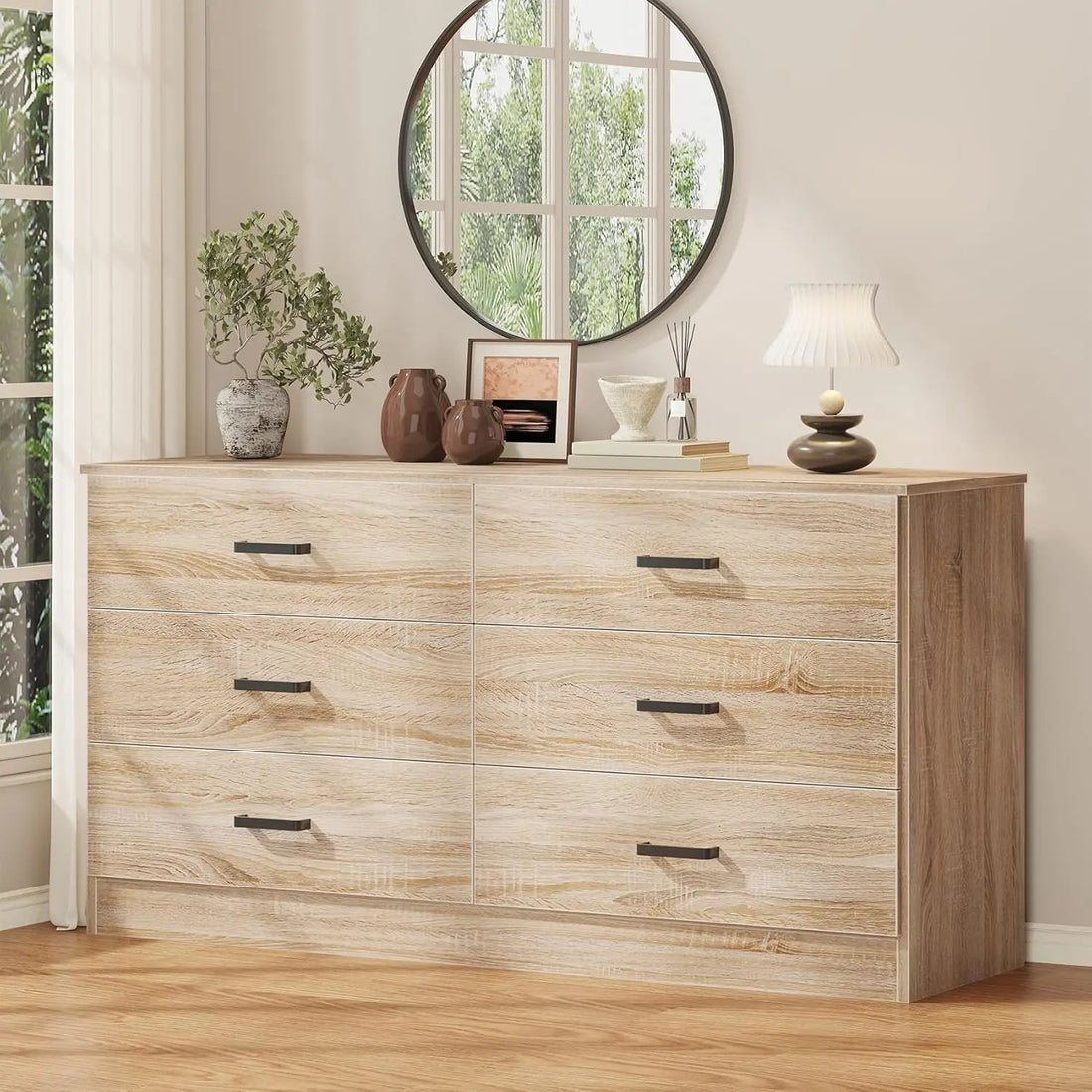 Dresser for Bedroom, 6 Drawer Double Dresser, Modern Chest of Drawers with Deep Drawers, TV Stand Large Storage Organizer