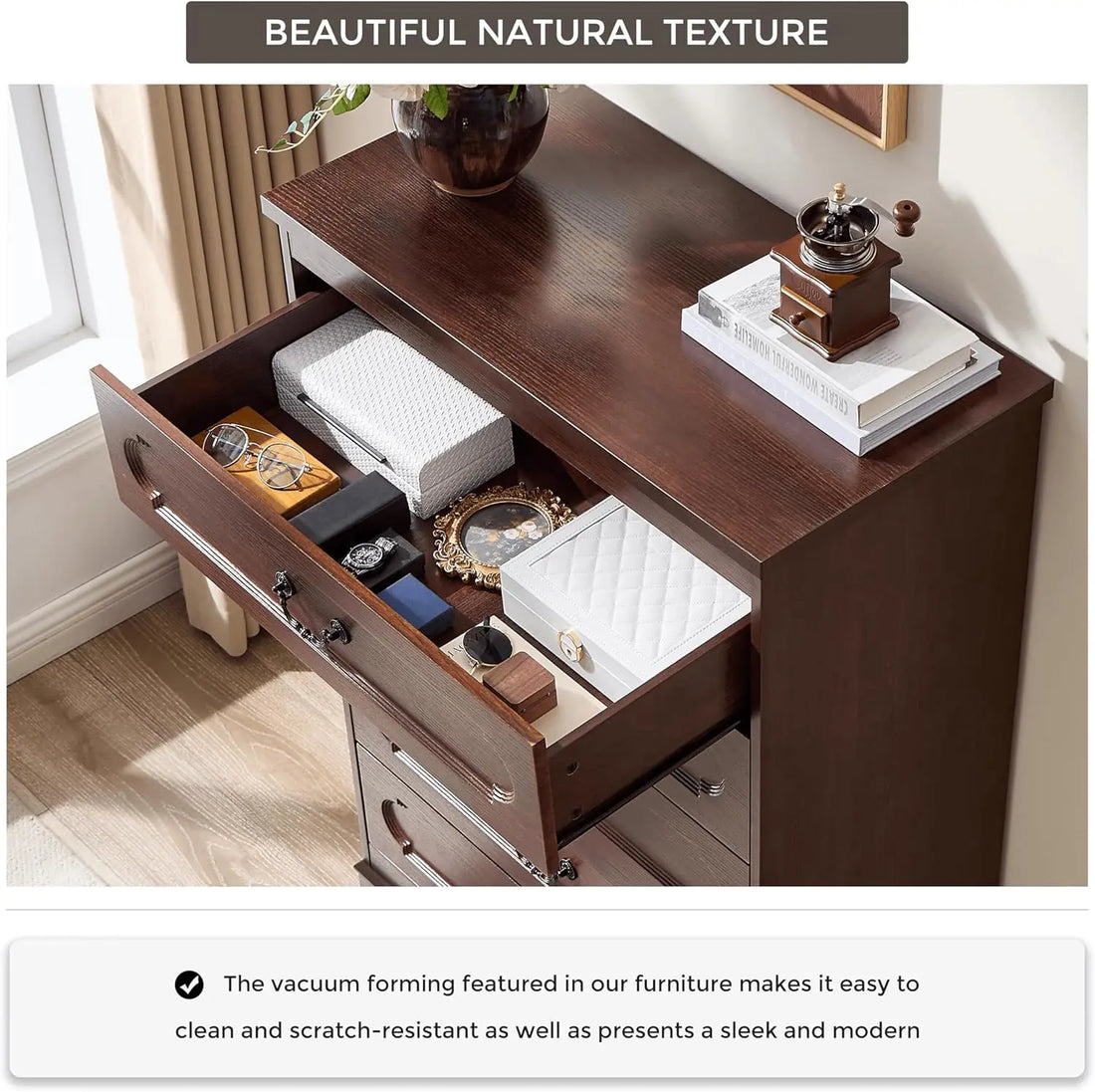 Dresser for Bedroom Farmhouse Cherry Wood Chest of Drawers for Bedroom Dresser, Rustic Wide Drawers Dressers