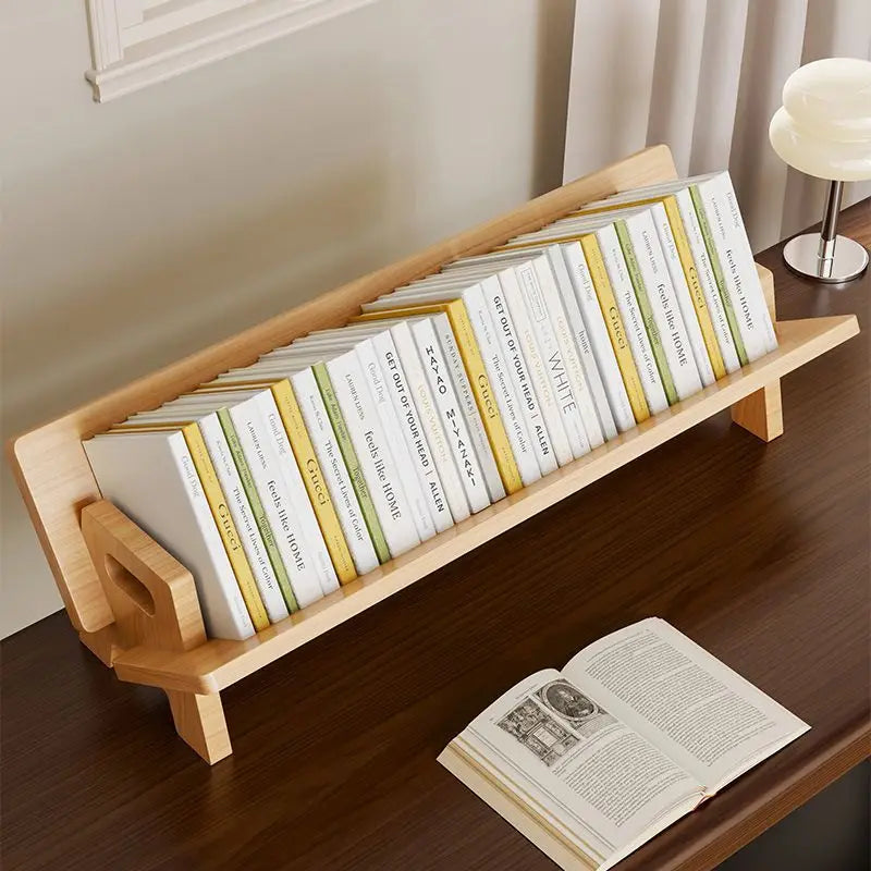 Wood Tilting Bookcase in Living Room/Office Desktop Book Shelf Organizer Bookshelves Storage Rack for CDs/Magazine/Books Display