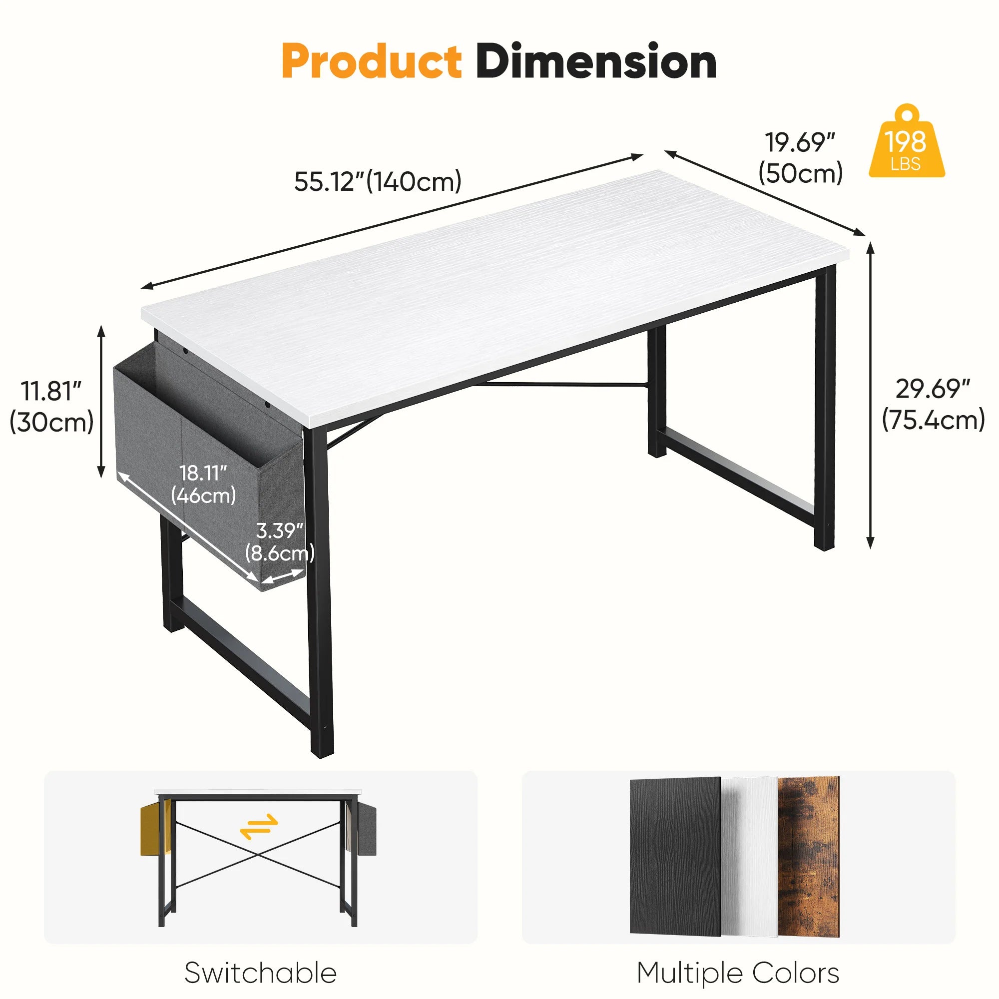 31IN to 55IN Computer Office Desk Writing Study Office Gaming Table with Storage Bag Metal Frame Wood Tabletop Easy Assembly
