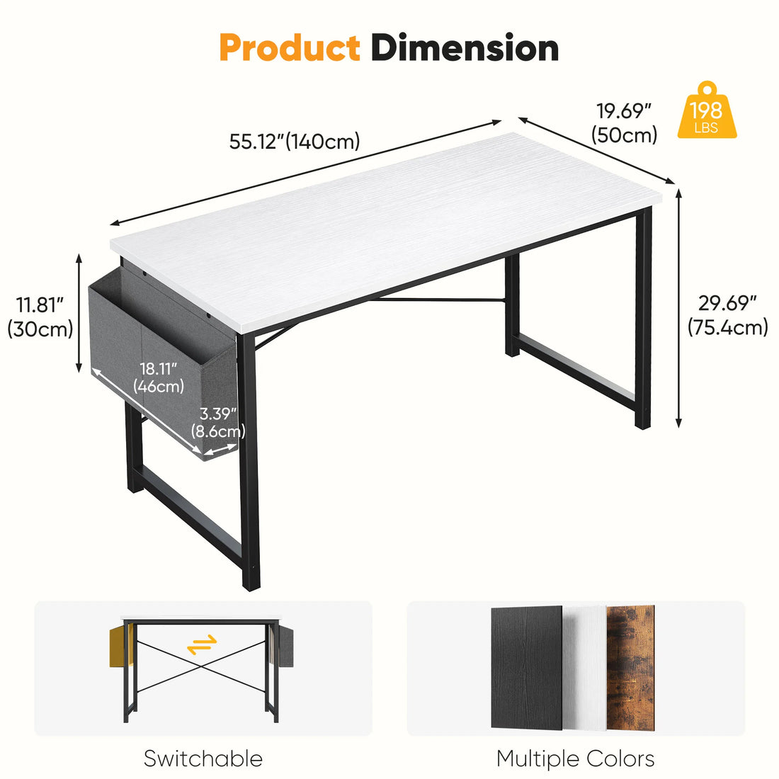 31IN to 55IN Computer Office Desk Writing Study Office Gaming Table with Storage Bag Metal Frame Wood Tabletop Easy Assembly