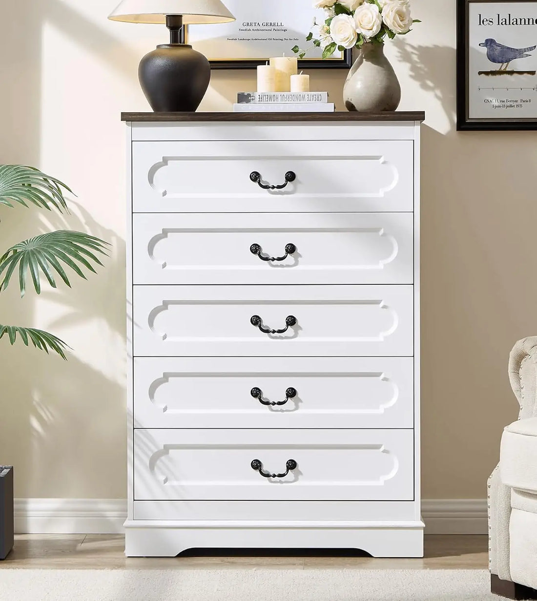 Dresser for Bedroom Farmhouse Cherry Wood Chest of Drawers for Bedroom Dresser, Rustic Wide Drawers Dressers