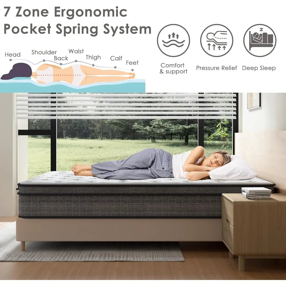 Mattress 12 Inch Firm Hybrid  Bed Mattress in a Box with Gel Memory Foam, Individually Coil Pocket Spring Mattresses, Customized
