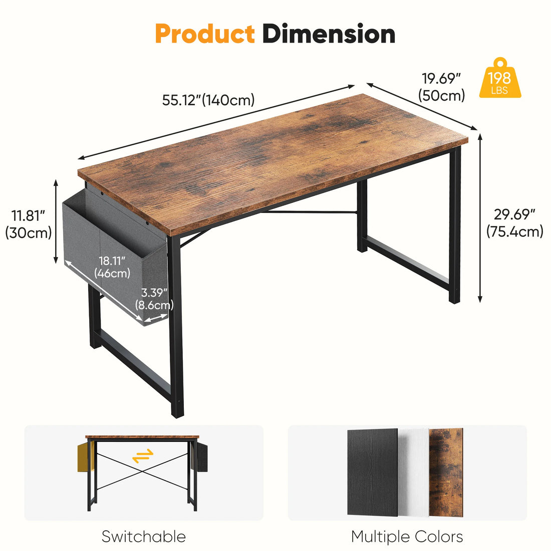 31IN to 55IN Computer Office Desk Writing Study Office Gaming Table with Storage Bag Metal Frame Wood Tabletop Easy Assembly