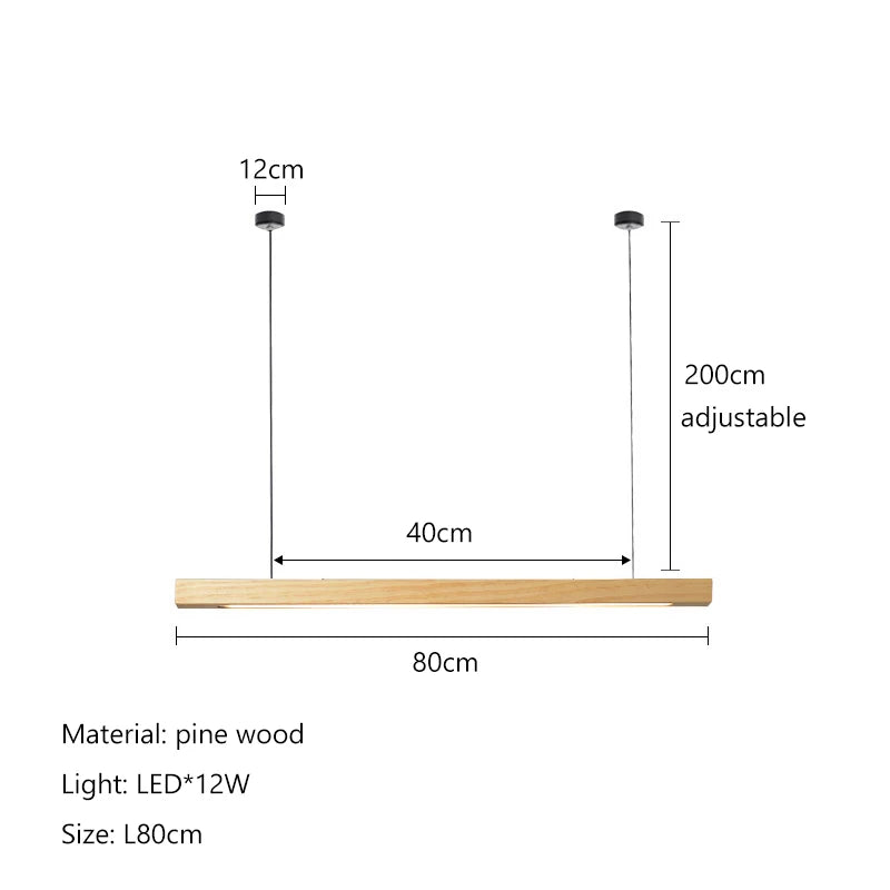 Nordic Minimalist Wabi Sabi Wind Strip Wood Led Pendant Lights Restaurant Bar Home Decor Lamp Dining Room Office Desk Chandelier