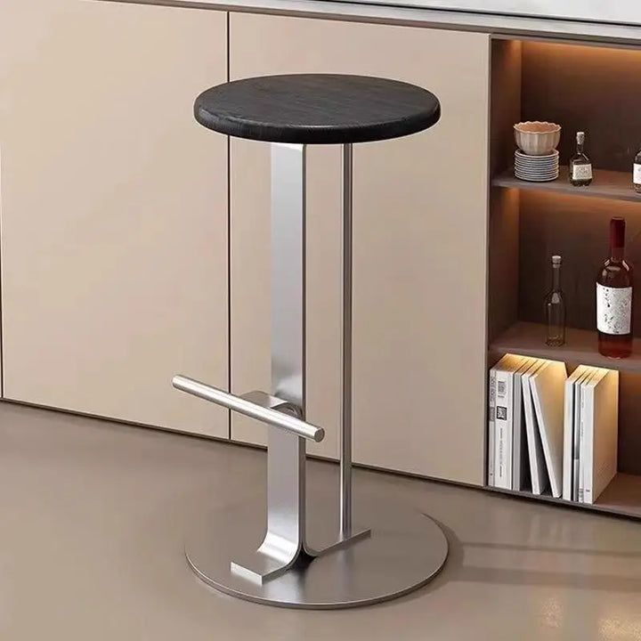 ‌Scandinavian Bar Stools, Solid Wood & Iron Height-Adjustable, Wide Base Counter Seats, Bistro-Grade Home Bar Furniture