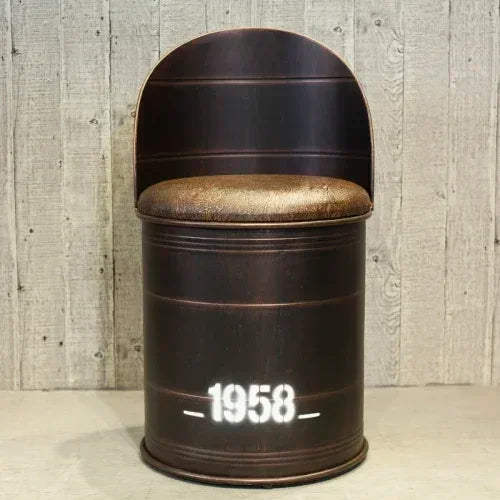 Retro Industrial Bar Stool with Heavy Duty Metal Frame & Leather Bucket Seat,Vintage Style Home Bar Pub Furniture, Easy Assembly