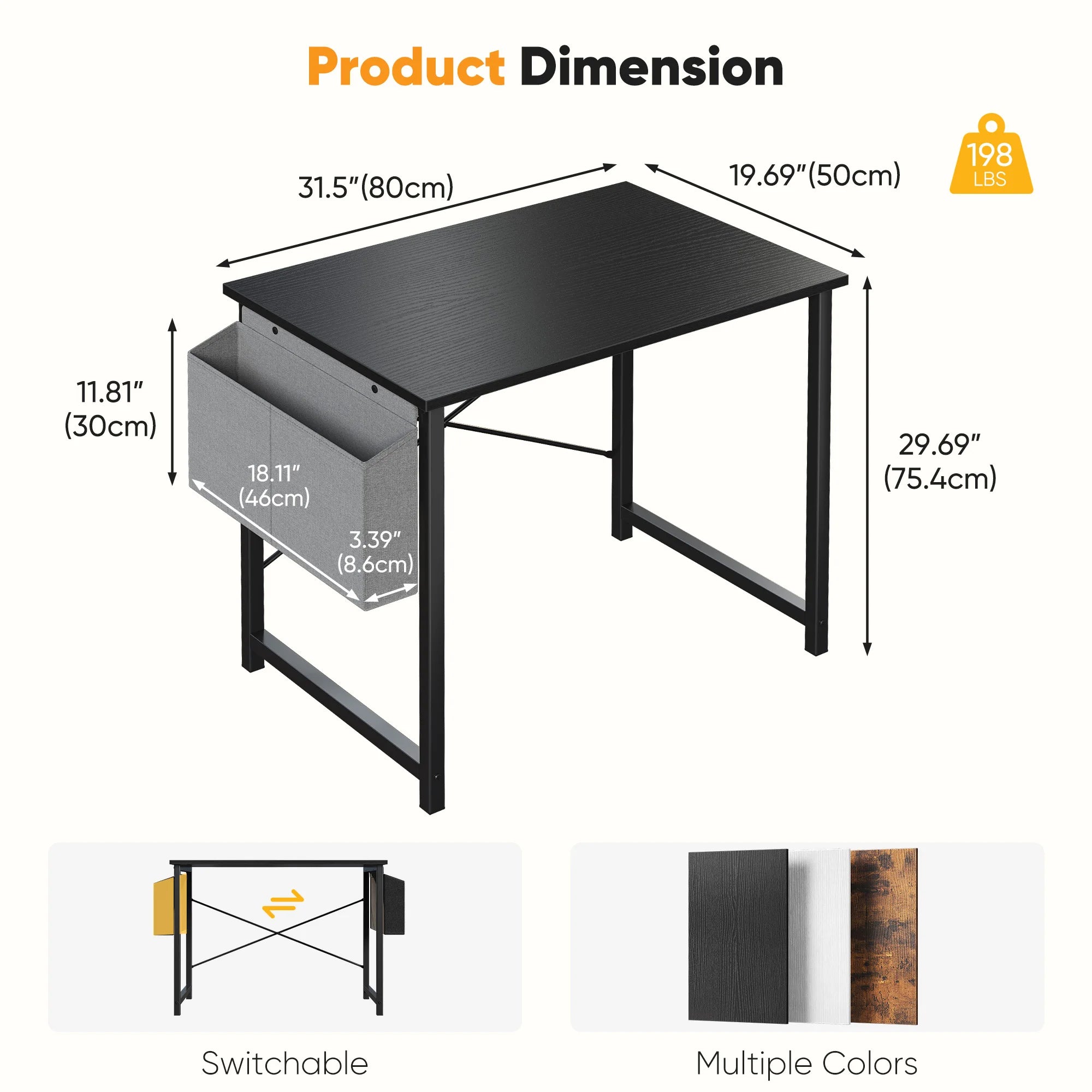 31IN to 55IN Computer Office Desk Writing Study Office Gaming Table with Storage Bag Metal Frame Wood Tabletop Easy Assembly