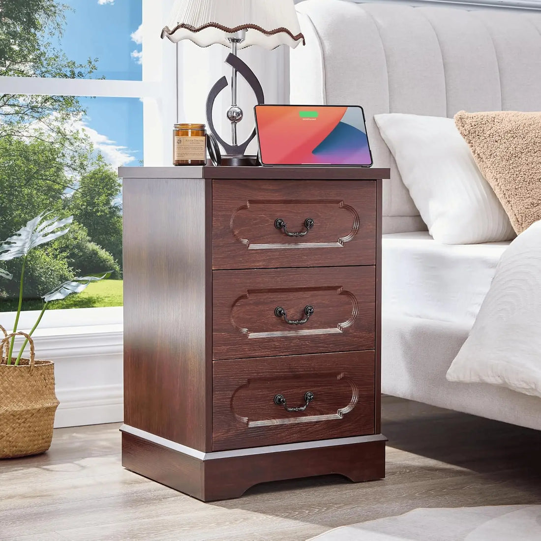 Dresser for Bedroom Farmhouse Cherry Wood Chest of Drawers for Bedroom Dresser, Rustic Wide Drawers Dressers