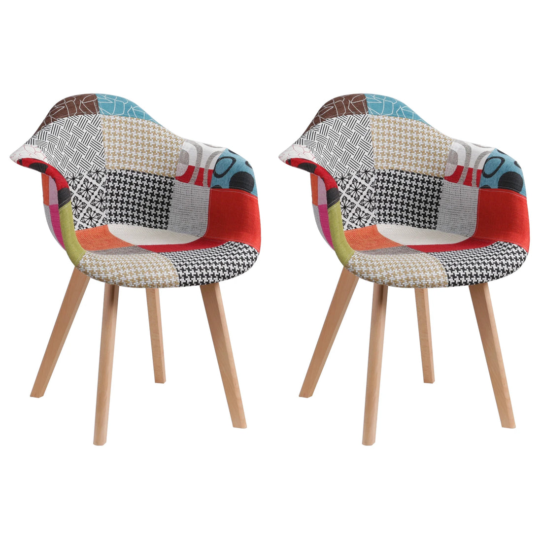 EGOONM Set of 2/4 Dining Chairs Patchwork Chairs with Wooden Legs and padded seat for Kitchen Living Room Technical cloth fabric
