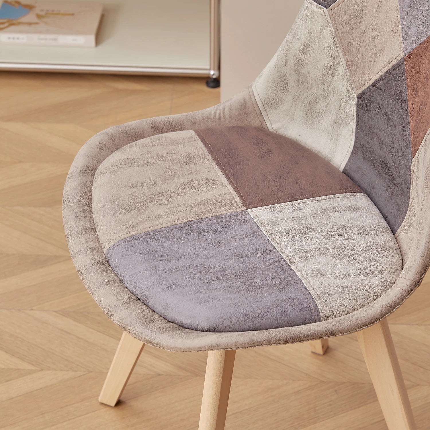 EGOONM Set of 2/4 Dining Chairs Patchwork Chairs with Wooden Legs and padded seat for Kitchen Living Room Technical cloth fabric