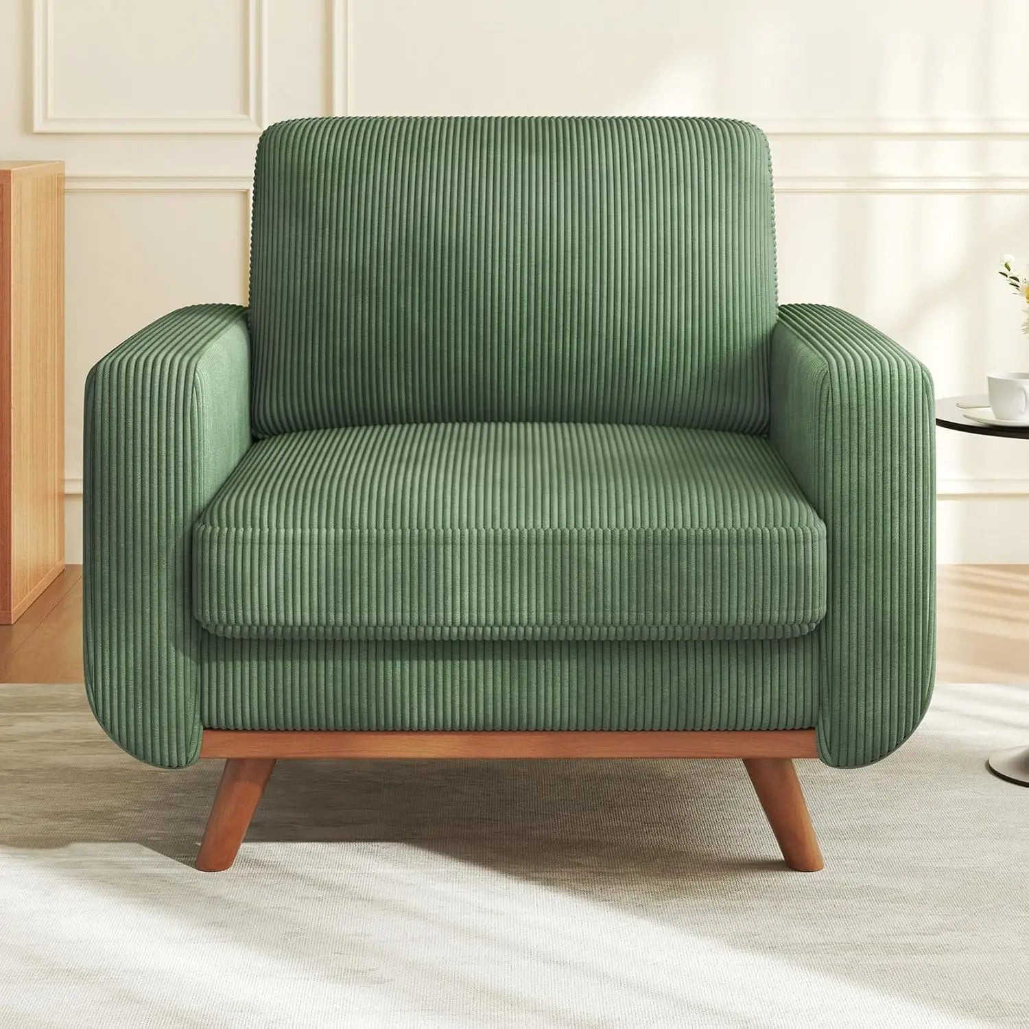 97" L-Shape Modular Sectional Sofa 3-Seat Corduroy Movable Ottoman Living Room Green, Customized