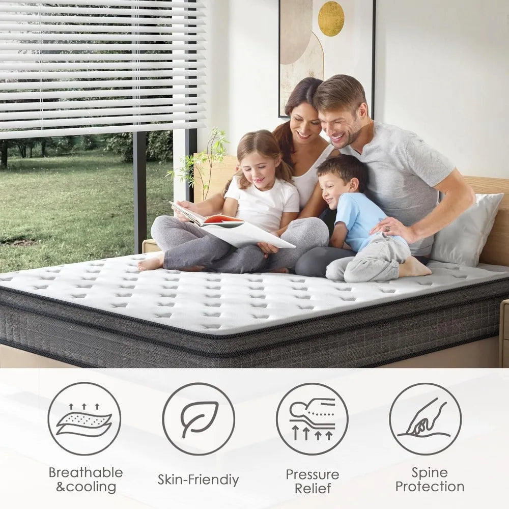 Mattress 12 Inch Firm Hybrid  Bed Mattress in a Box with Gel Memory Foam, Individually Coil Pocket Spring Mattresses, Customized