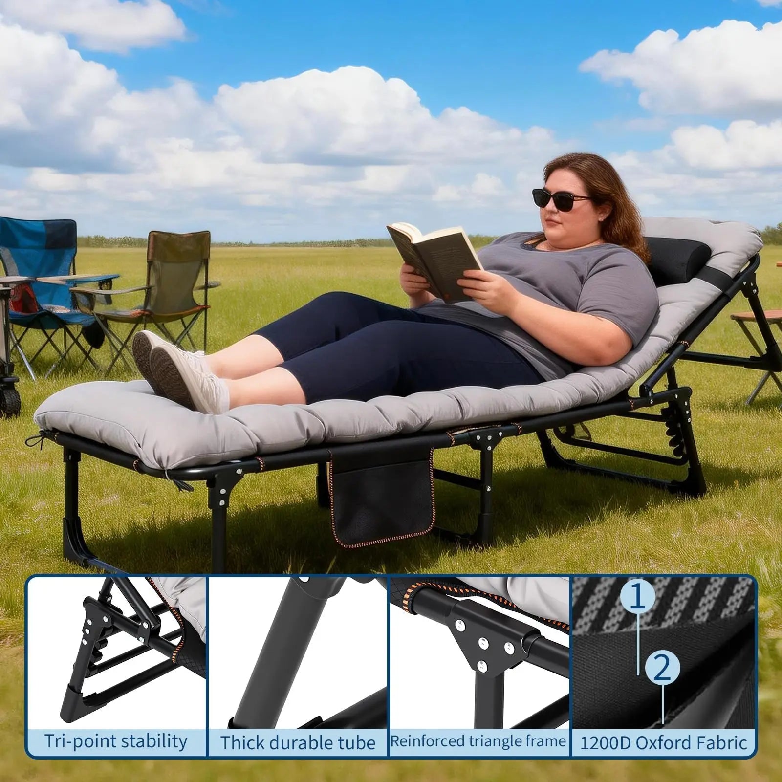 Portable Camping Cot for Adults, Folding Sleeping Cot with Removable Thick Mattress & Carry Bag, Double Layer Oxford Camping Bed