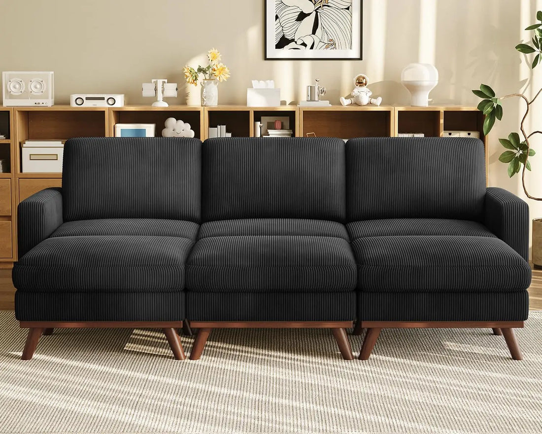97" L-Shape Modular Sectional Sofa 3-Seat Corduroy Movable Ottoman Living Room Green, Customized