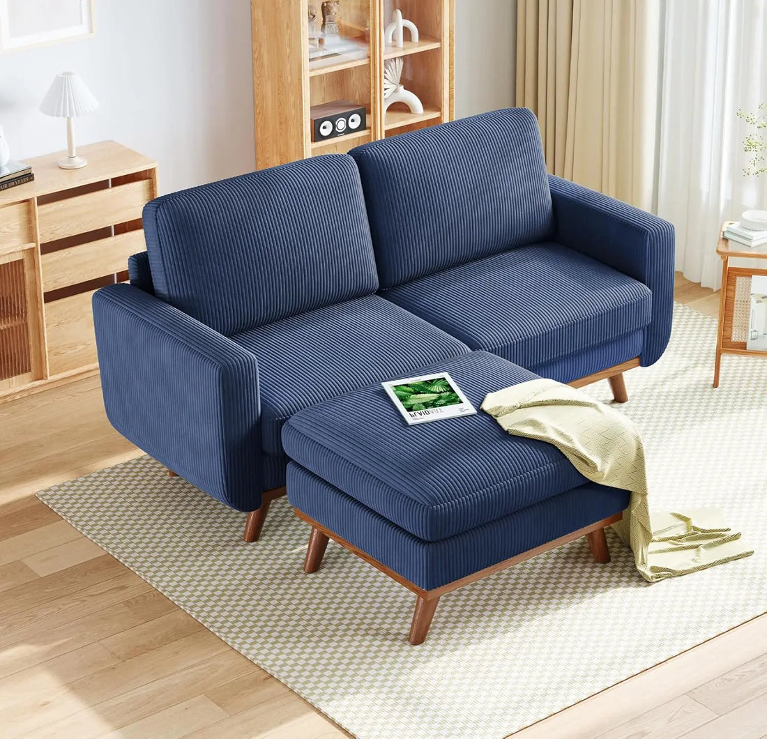 97" L-Shape Modular Sectional Sofa 3-Seat Corduroy Movable Ottoman Living Room Green, Customized
