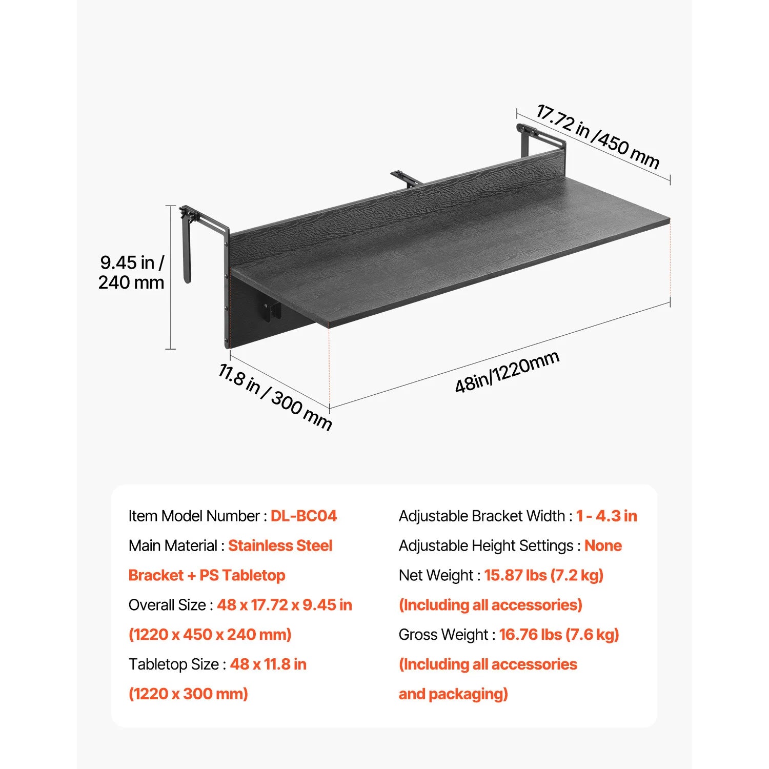 SucceBuy Balcony Hanging Table Folding Balcony Railing Table Outdoor Balcony Bar Table for Railings Serving Table for Patio Deck