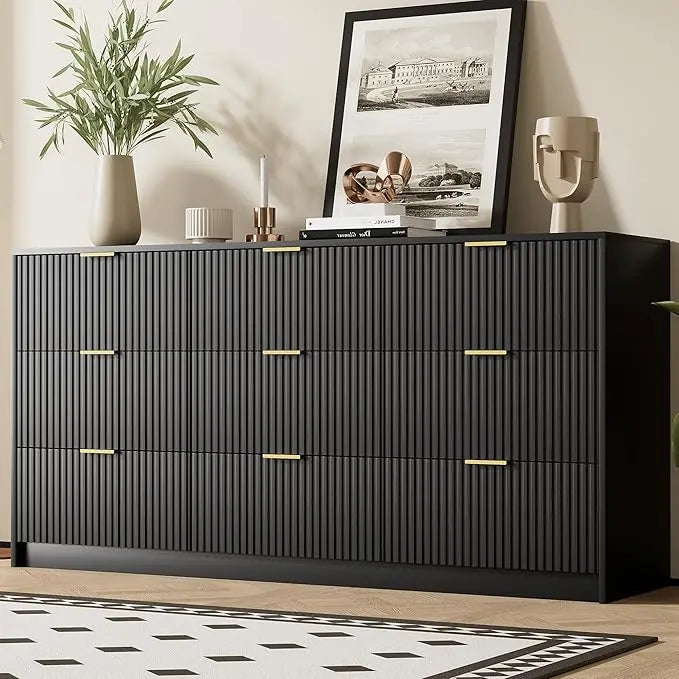 Dresser for Bedroom, Modern 9 Drawer Dresser with Smooth Slides and Gold Handles, Wide Bedroom Chest for Living Room