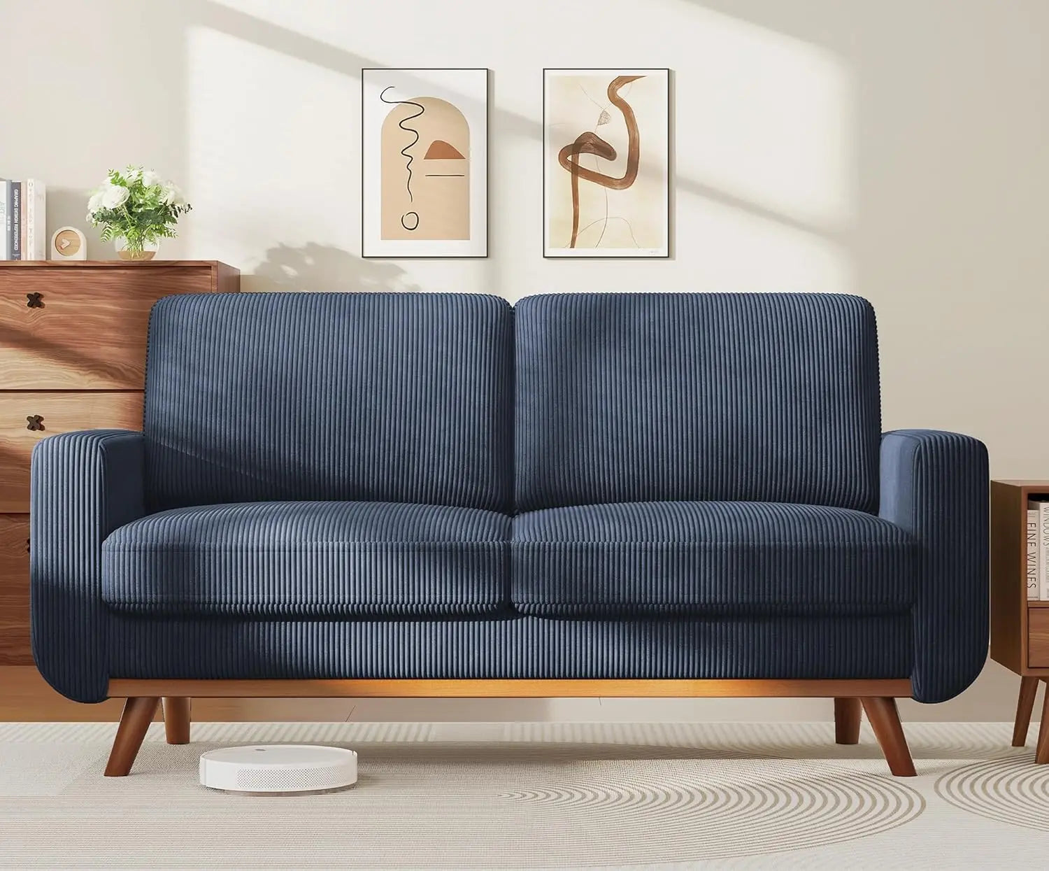 97" L-Shape Modular Sectional Sofa 3-Seat Corduroy Movable Ottoman Living Room Green, Customized