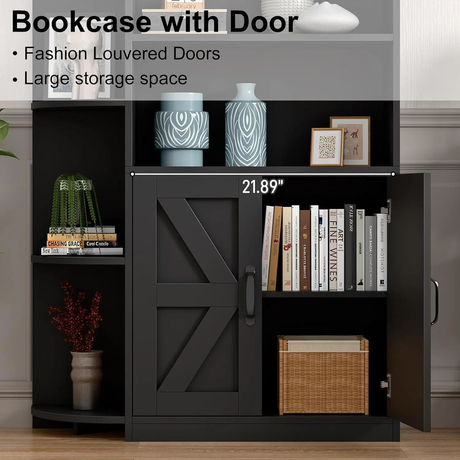 Wholesale Black Bookcase Corner Bookshelf With Shelves Cabinet Doors Adjustable Shelf For Living Room Office