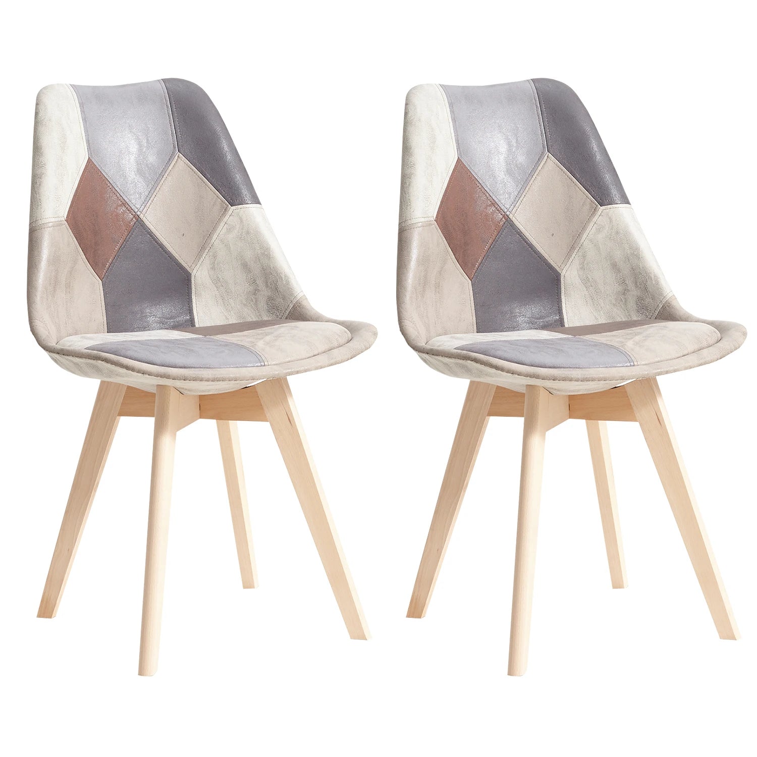 EGOONM Set of 2/4 Dining Chairs Patchwork Chairs with Wooden Legs and padded seat for Kitchen Living Room Technical cloth fabric