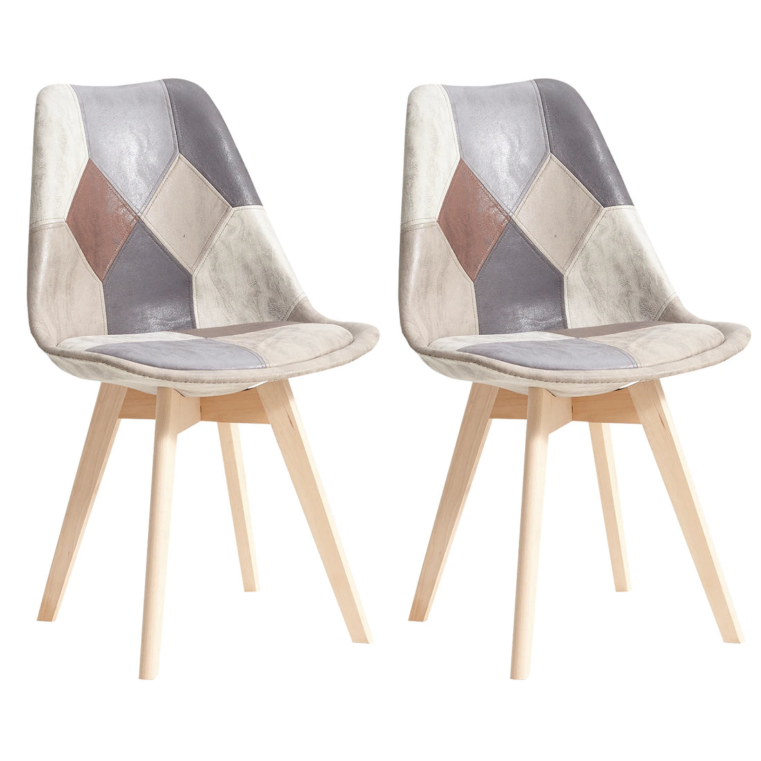 EGOONM Set of 2/4 Dining Chairs Patchwork Chairs with Wooden Legs and padded seat for Kitchen Living Room Technical cloth fabric