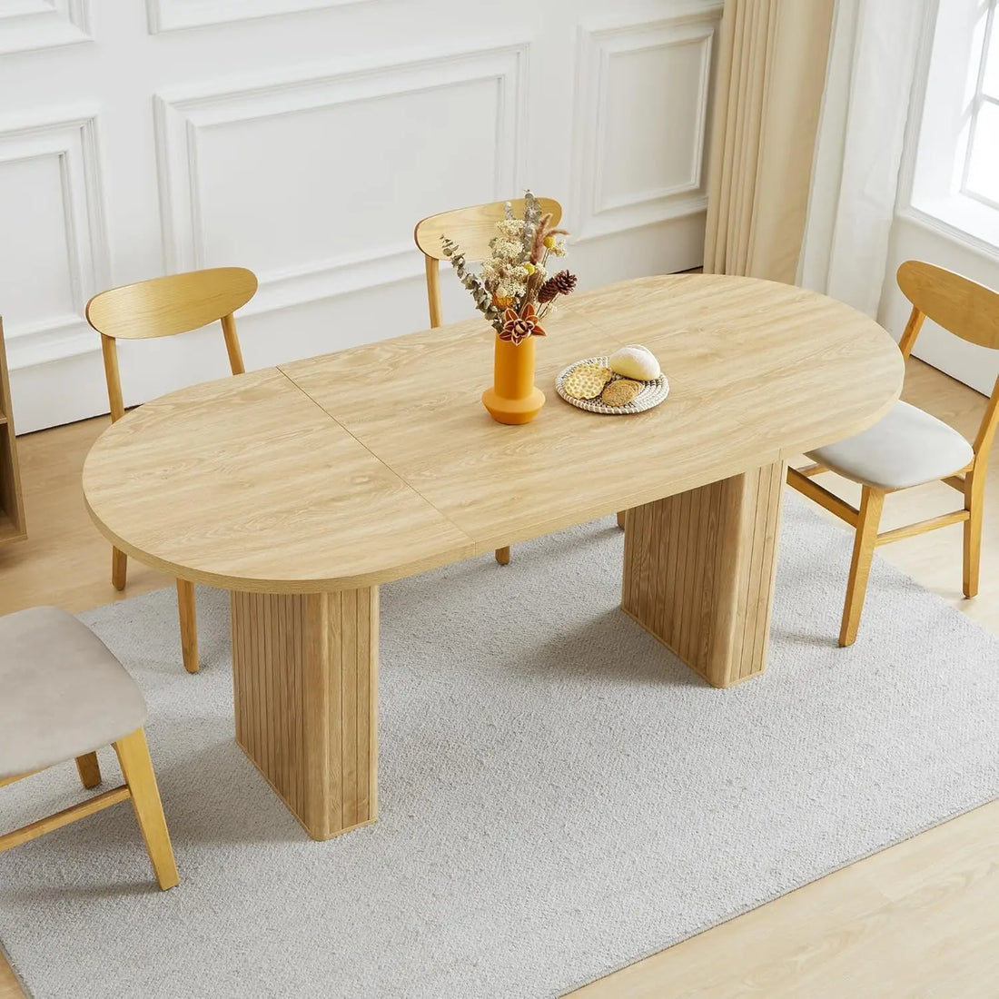 41 in-78 in Extendable Dining Room Table for 4-8, Round Expandable Kitchen Table with Fluted Base, Modern Farmhouse, Customized