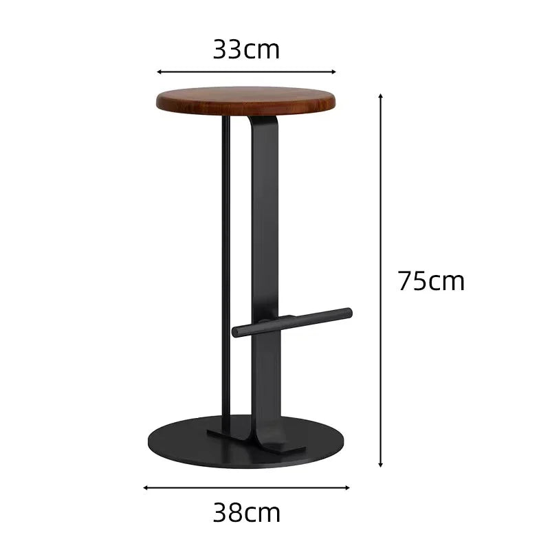 ‌Scandinavian Bar Stools, Solid Wood & Iron Height-Adjustable, Wide Base Counter Seats, Bistro-Grade Home Bar Furniture
